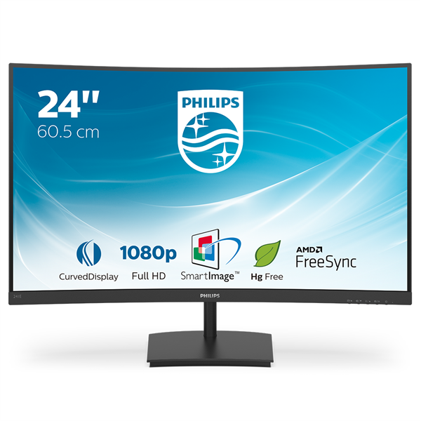 PHILIPS Ívelt VA monitor 23.6" 241E1SC, 1920x1080, 16:9, 250cd/m2, 4ms, VGA/HDMI (241E1SC/00)