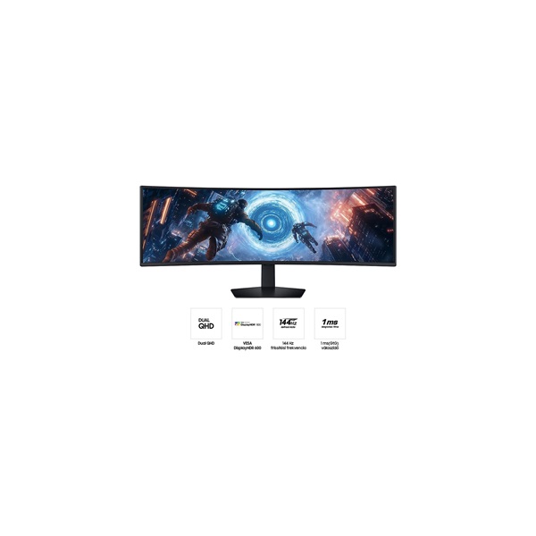 SAMSUNG Ívelt Gaming 144Hz VA monitor 49" G9 G91F, 5120x1440 DQHD, 32:9, 350cd/m2, 1ms, HDMI,DP/USB (LS49FG910EUXEN)
