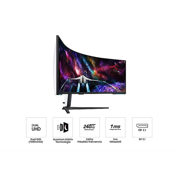 SAMSUNG Ívelt Gaming 240Hz VA monitor 57" G95NC, 7680x2160, 32:9, 420cd/m2, 1ms, 3xHDMI/DP/2xUSB (LS57CG952NUXEN)