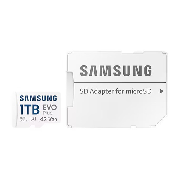 SAMSUNG Memóriakártya, EVO Plus microSDXC kártya, 1TB, UHS-1, U3, V30, A2, + SD Adapter, R160/W (MB-MC1T0SA/EU)