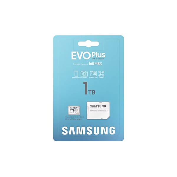 SAMSUNG Memóriakártya, EVO Plus microSDXC kártya, 1TB, UHS-1, U3, V30, A2, + SD Adapter, R160/W (MB-MC1T0SA/EU)