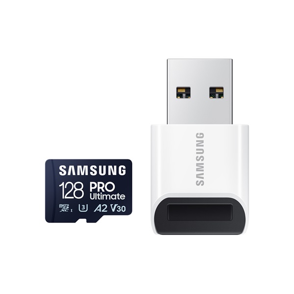 SAMSUNG Memóriakártya, PRO Ultimate microSD with Reader 128GB, Class 10, V30, A2, Grade 3 (U3), R200/W130, +Adapter (MB-MY128SB/WW)