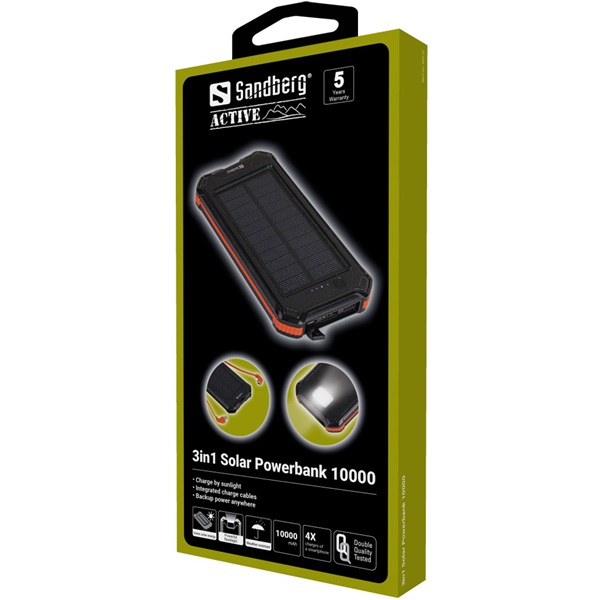 SANDBERG Hordozható akkumulátor, 3in1 Solar Powerbank 10000 mAh (420-72)