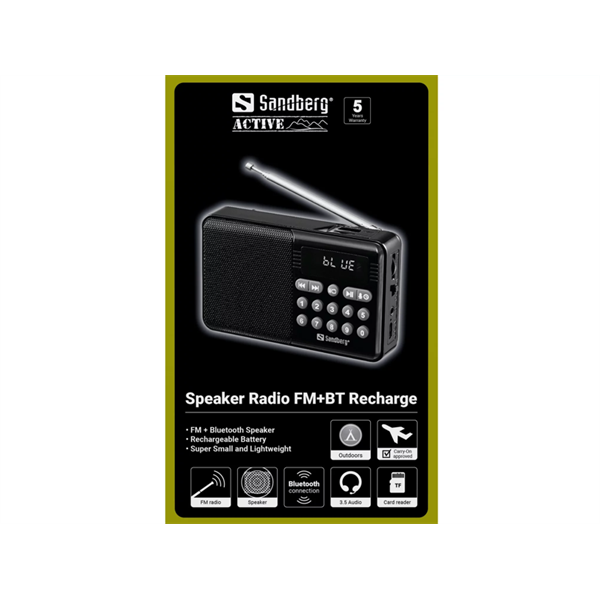 SANDBERG Speaker Radio FM + BT recharge, MP3 playable from USB or TF-Card, Super Small, 5 év garancia (421-18)