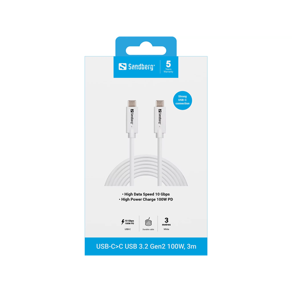 SANDBERG USB-C>C USB 3.2 Gen2 100W, 3m (136-75)