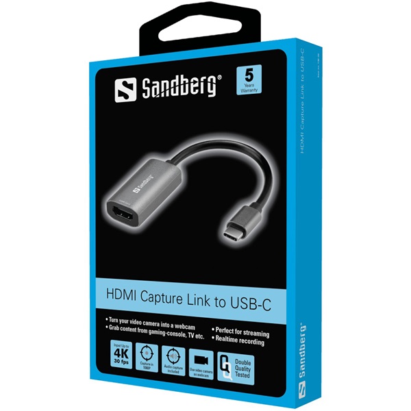 SANDBERG USB-C tartozék, HDMI Capture Link to USB-C (136-36)