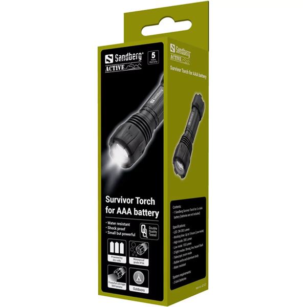 SANDBERG Zseblámpa, Survivor Torch for AAA battery (421-07)