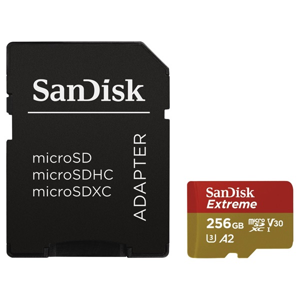 SANDISK 121587, MICROSD EXTREME KÁRTYA 256GB, 190/130 MB/s, A2 C10 V30 UHS-I U3 (00121587)