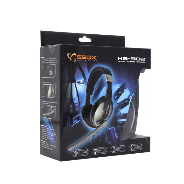 SBOX Fejhallgató, HEADSET + MICROPHONE, Black/Silver (HS-302)