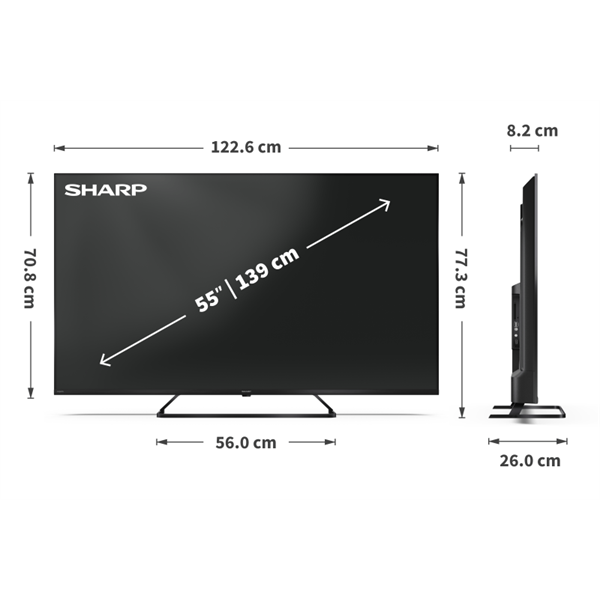 SHARP 55HP6265E 55"/139cm 4K Ultra HD QLED Google TV, 3840x2160, 4xHDMI/2xUSB (55HP6265E)