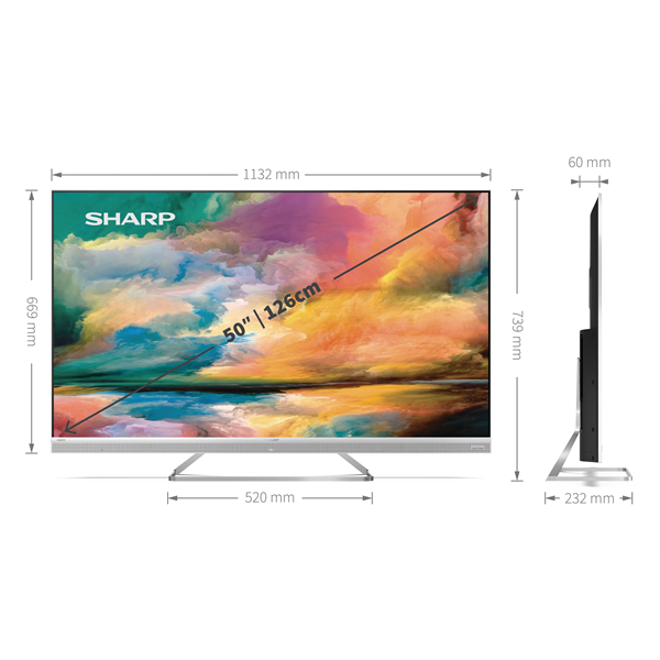 SHARP Android TV 4K UHD, 50" 4K ULTRA HD QUANTUM DOT SHARP ANDROID TV™ (50EQ4EA), Ezüst (50EQ4EA)