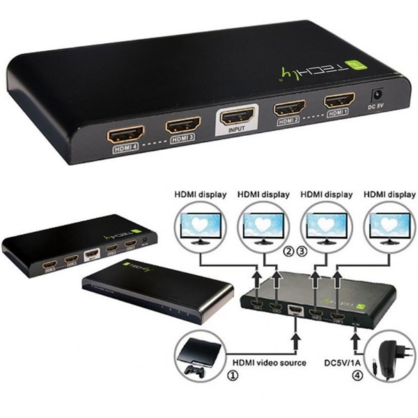 TECHLY HDMI splitter, 1 in 4 out, 30 méter, 4K Ultra HD (IDATA HDMI-4K4)