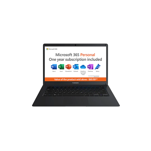 THOMSON NEO 14.1" HD, Intel® Celeron™ N4020, 4GB, 128GB SSD, Windows 11 HOME S+ MICROSOFT 365, Black (HUN14C-4BK128)