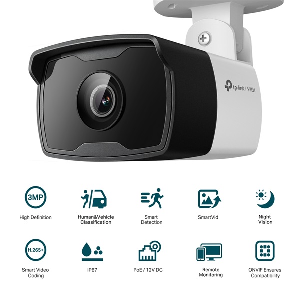 TP-LINK IP Kamera kültéri éjjellátó 3 Megapixel, 2.8mm Objektív, VIGI C330I(2.8MM) (VIGI C330I(2.8MM))