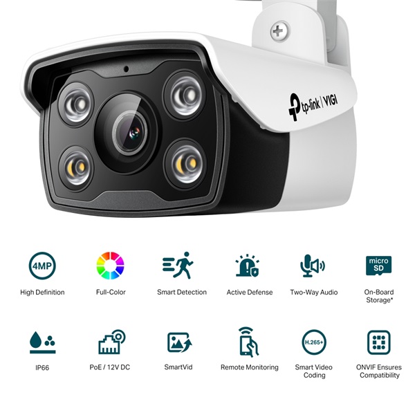 TP-LINK IP Kamera kültéri éjjellátó 4 Megapixel, 4mm Objektív, VIGI C340(4MM) (VIGI C340(4MM))