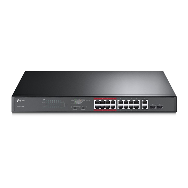 TP-LINK Switch 16x100Mbps (16xPOE+) + 2x1000Mbps + 2xGigabit kombó SFP, TL-SL1218MP (TL-SL1218MP)