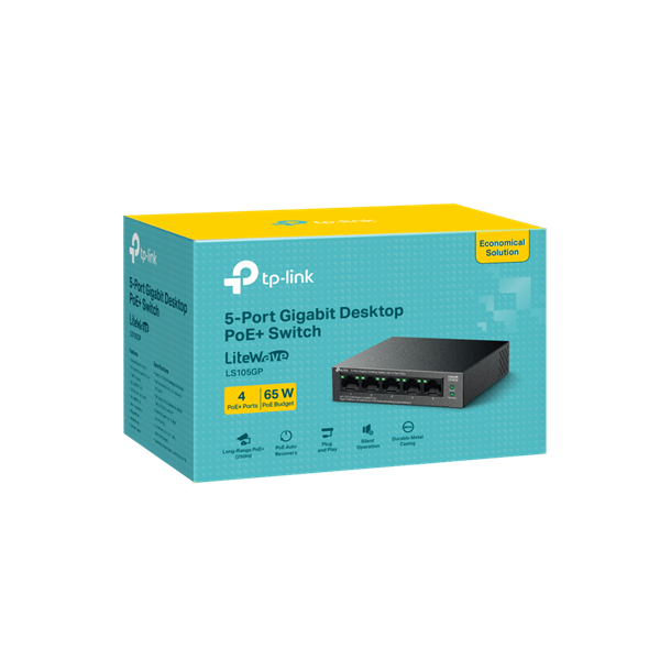 TP-LINK Switch 5x1000Mbps (4xPOE+) Fémházas Asztali, LS105GP (LS105GP)
