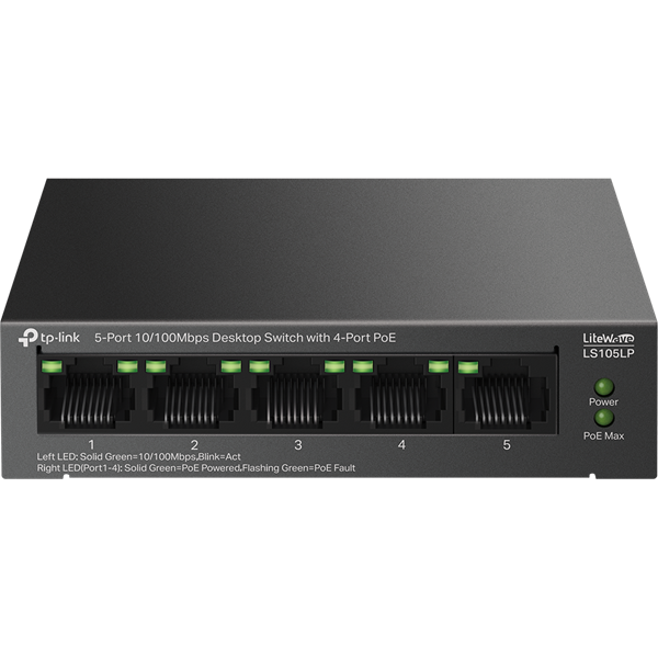TP-LINK Switch 5x100Mbps (4xPOE) Fémházas Asztali, LS105LP (LS105LP)