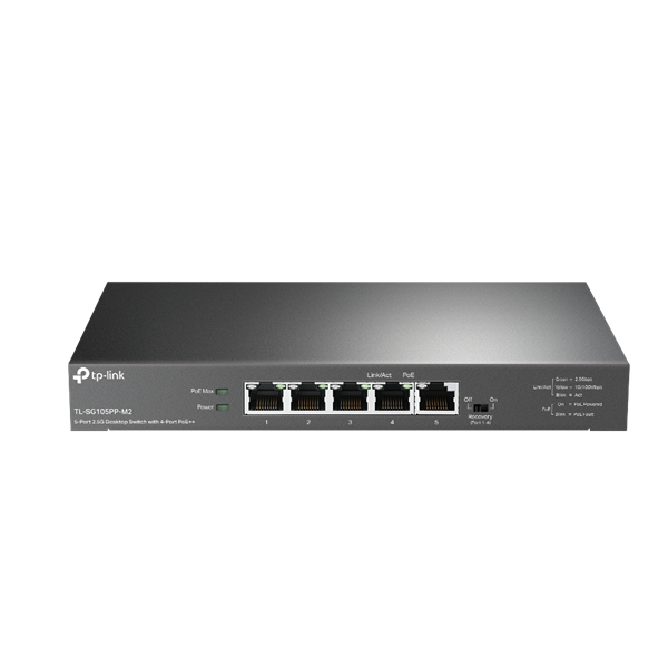 TP-LINK Switch 5x2.5G(4xPOE++) Fémházas Asztali, TL-SG105PP-M2 (TL-SG105PP-M2)