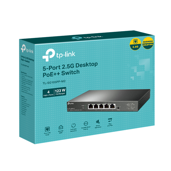 TP-LINK Switch 5x2.5G(4xPOE++) Fémházas Asztali, TL-SG105PP-M2 (TL-SG105PP-M2)