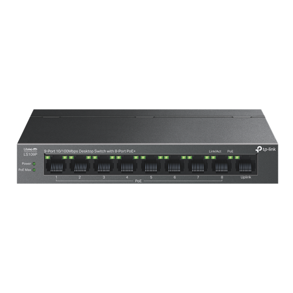 TP-LINK Switch 9x100Mbps (8xPOE+) Fémházas Asztali, LS109P (LS109P)