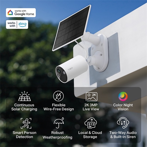 TP-LINK Wireless Kamera Cloud beltéri/kültéri + Okos Solar Panel IP65, TAPO C410 KIT (TAPO C410 KIT)