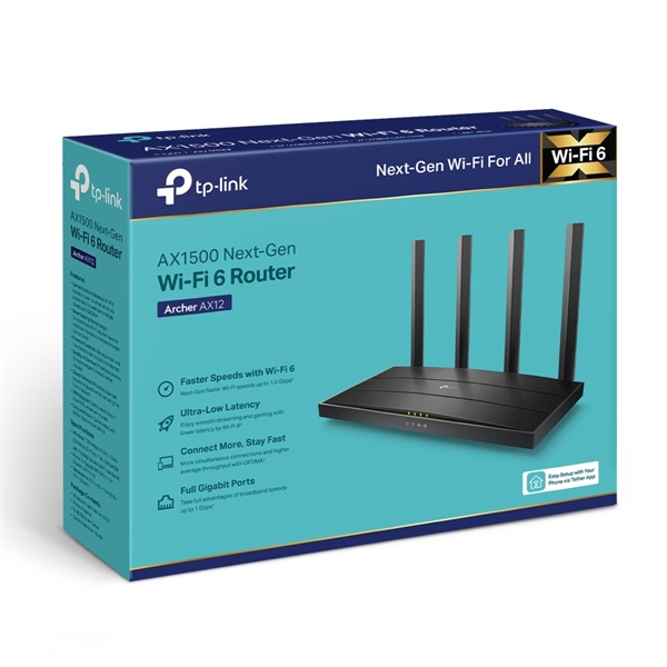 TP-LINK Wireless Router Dual Band AX1500 1xWAN(1000Mbps) + 3xLAN(1000Mbps), Archer AX12 (ARCHER AX12)