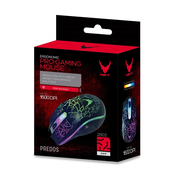 VARR optikai gamer egér, OM-125 PREDOS PRO-GAMING 800-1200-1600 DPI LED (OM0125)