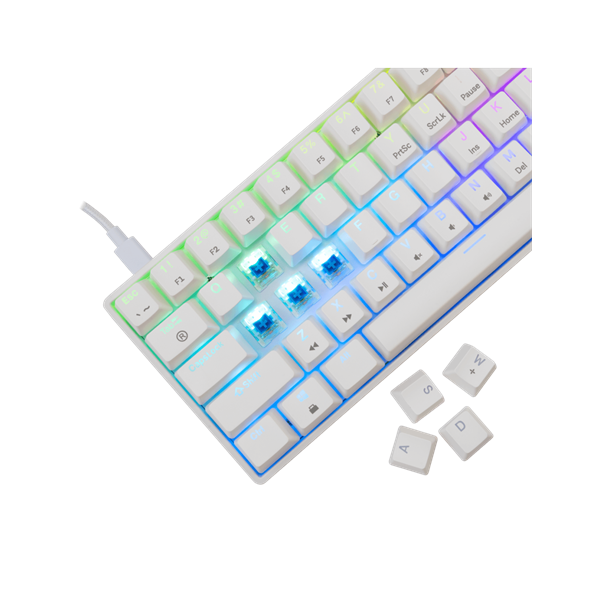 WHITE SHARK GK-004223W/BL-HU SHINOBI-2/W-BL-HU vezetékes mech. bill. 62 kék gomb,fehér,magyar (WS GK-004223W/BL-HU)