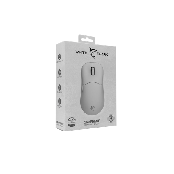 WHITE SHARK GRAPHENE-W, GM-5014W gamer egér,6D, fehér, 6200 dpi, RGB (WS GM-5014W)
