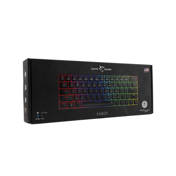 WHITE SHARK W029932 Premium KAIKEN-B/R-US vezeték nélküli mech. gamer billentyűzet, 63 piros kapcs. fekete (angol) (WS GK-003111B/R-US)
