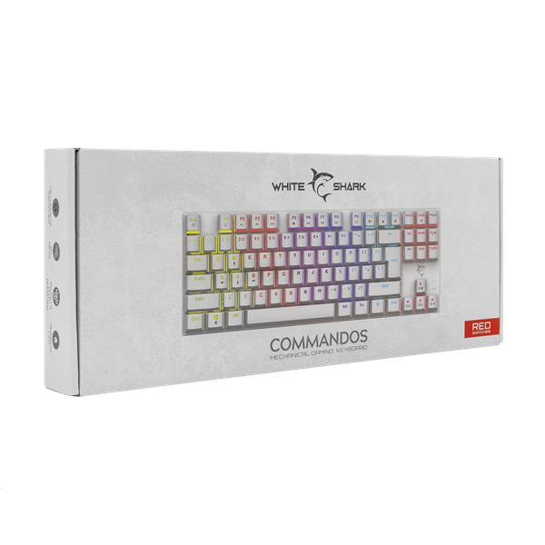 WHITE SHARK WS GK-2106W/R-US COMMANDOS fehér mechanikus angol (red switch) gamer billentyűzet (WS GK-2106W/R-US)