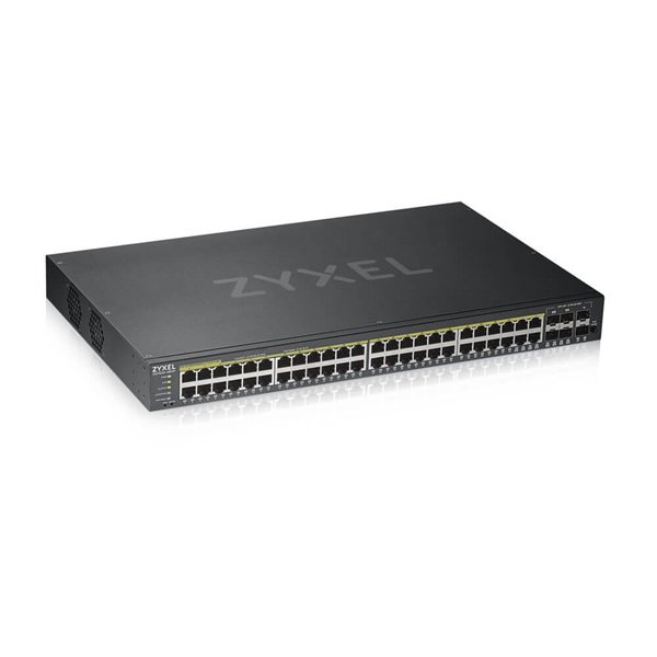ZYXEL Switch 44x1000Mbps (44xPOE) + 4xGigabit kombó SFP+ 2xGigabit SFP, Fémházas Menedzselhető (48GbE POE port), GS1920- (GS1920-48HPV2-EU0101F)
