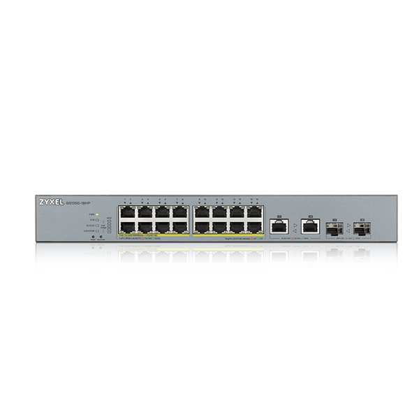 ZYXEL Switch 16x1000Mbps (16xPOE) + 2xGigabit kombó SFP Menedzselhető Rackes, GS1350-18HP-EU0101F (GS1350-18HP-EU0101F)