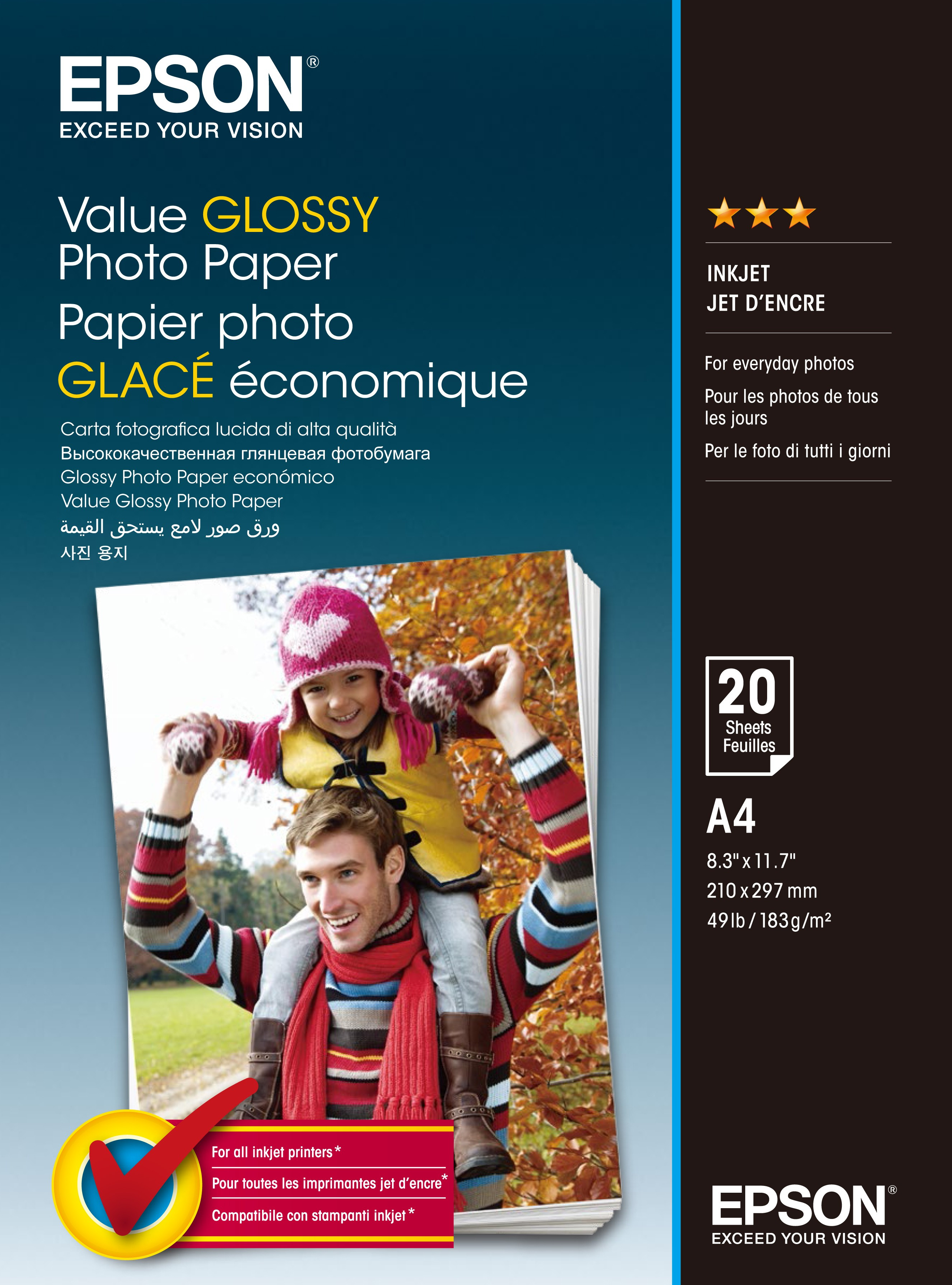 Epson A/4 Gazdaságos Fényes Fotópapír 20 lapos 183g (C13S400035)