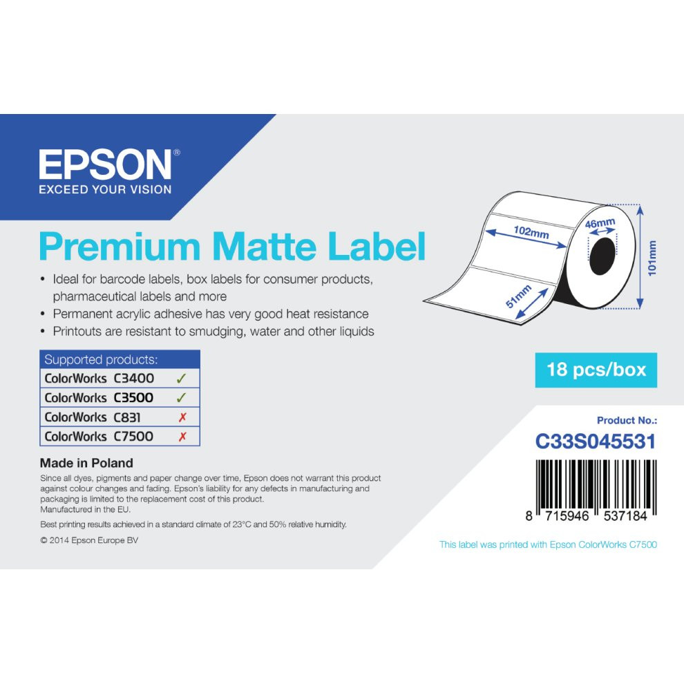 Epson Prémium Matt inkjet 102mm x 51mm 650 címke/tekercs (C33S045531)