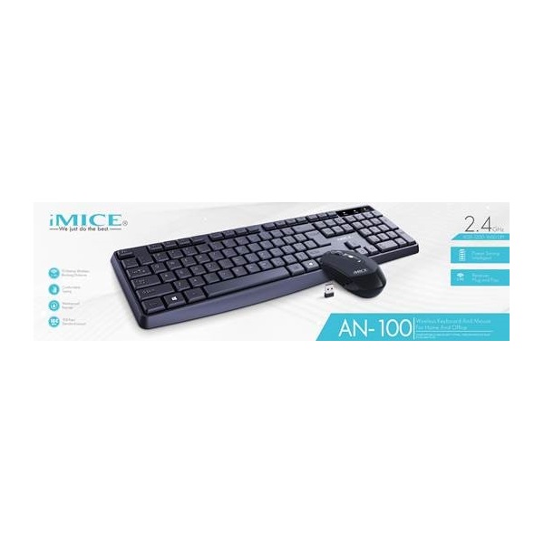 IMICE Vezeték Nélküli Billentyűzet + egér AN-100, USB fekete (IMICE AN-100)